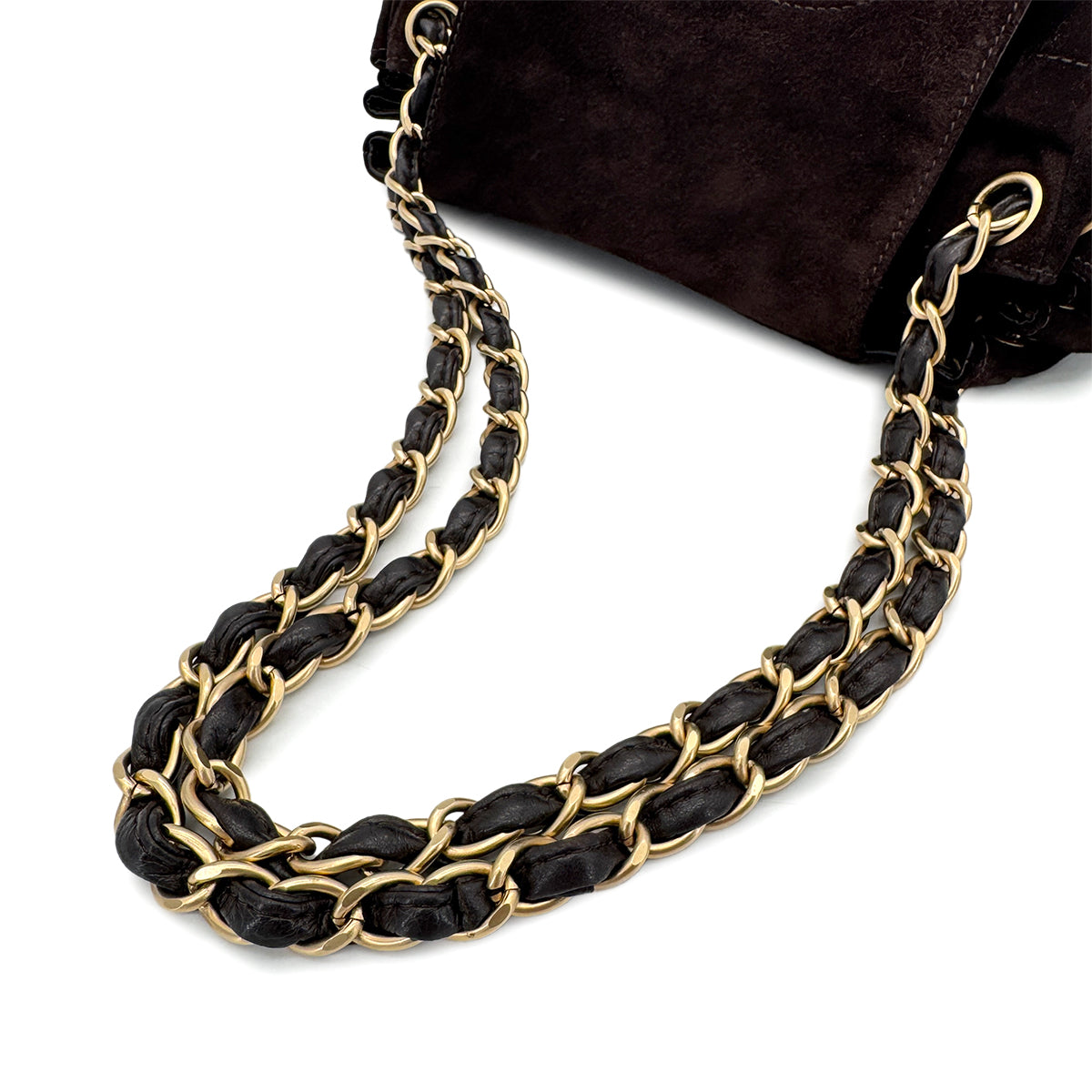 CHANEL VINTAGE COCOMARK CHAIN SHOULDER BAG BROWN SUEDE 90282282