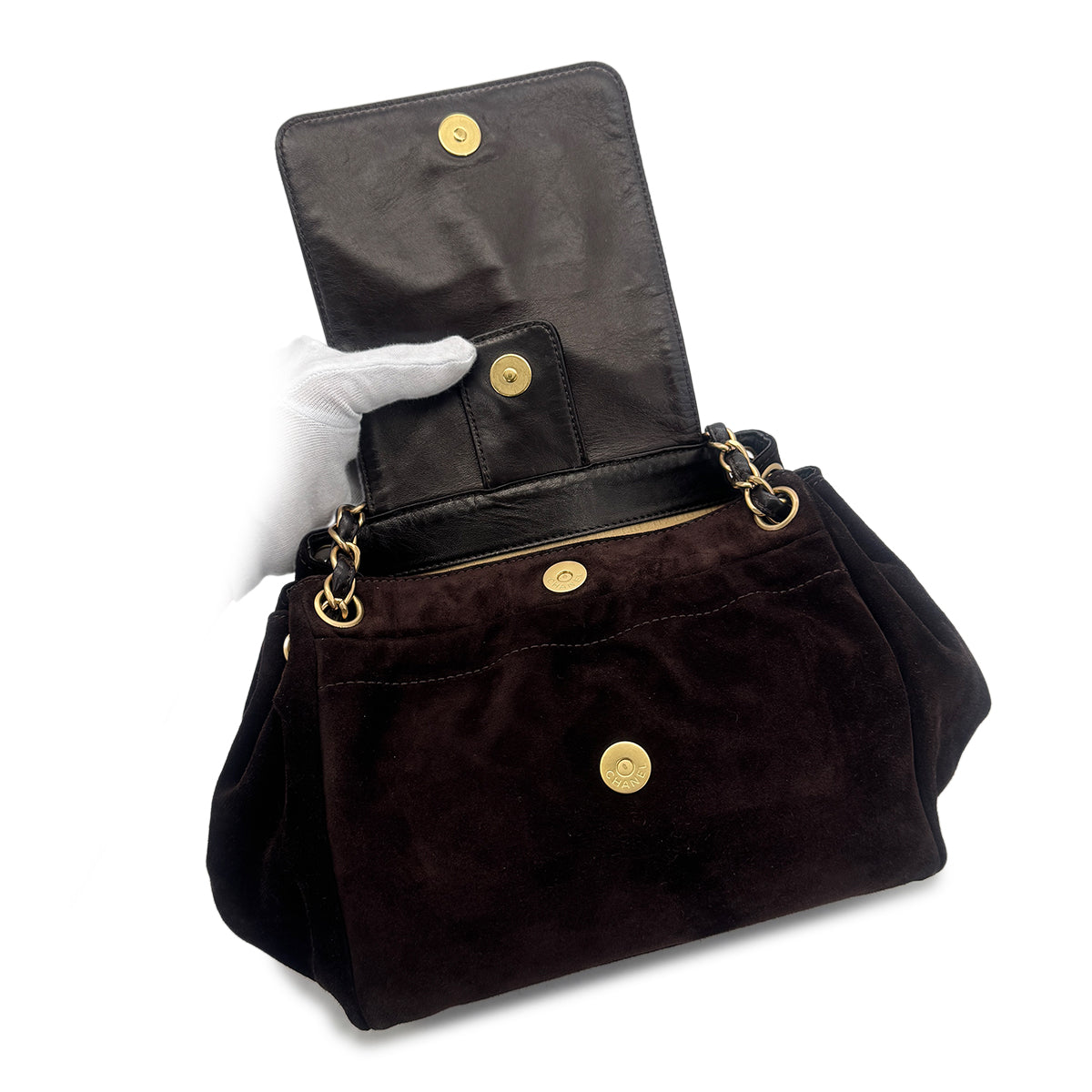 CHANEL VINTAGE COCOMARK CHAIN SHOULDER BAG BROWN SUEDE 90282282