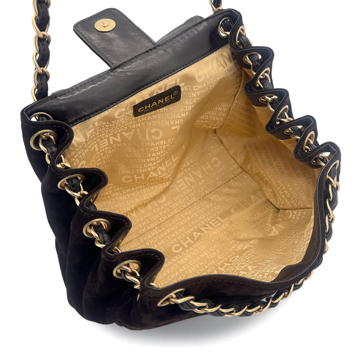 CHANEL VINTAGE COCOMARK CHAIN SHOULDER BAG BROWN SUEDE 90282282