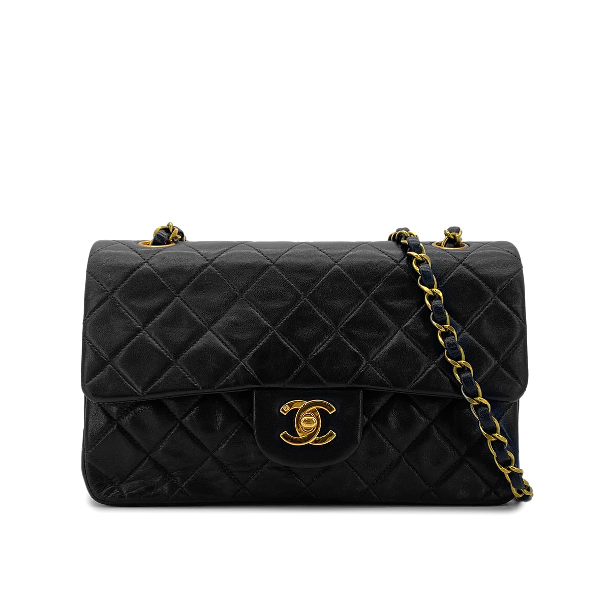 CHANEL VINTAGE CLASSIC FLAP SMALL CHAIN SHOULDER BAG BLACK LAMB SKIN 90282286