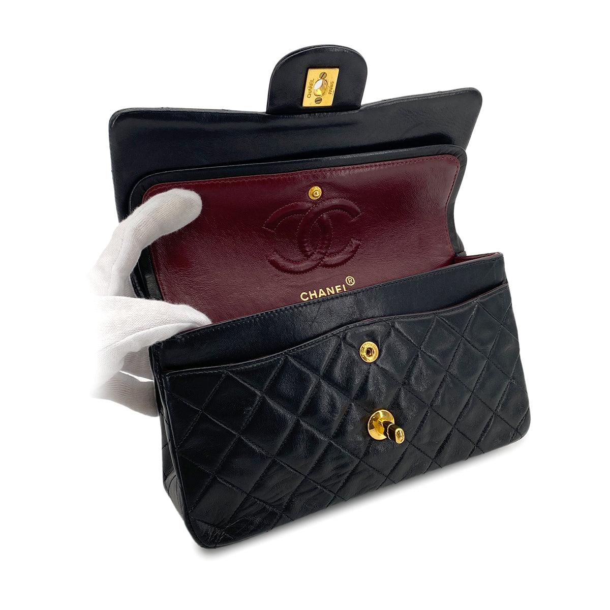 CHANEL VINTAGE CLASSIC FLAP SMALL CHAIN SHOULDER BAG BLACK LAMB SKIN 90282286