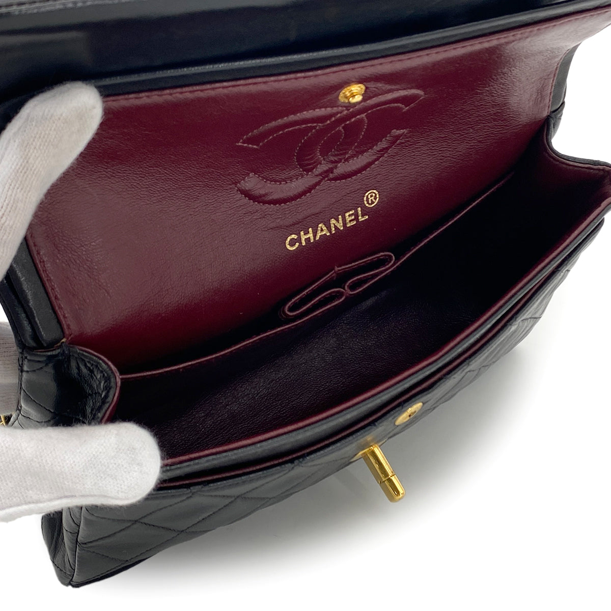 CHANEL VINTAGE CLASSIC FLAP SMALL CHAIN SHOULDER BAG BLACK LAMB SKIN 90282286