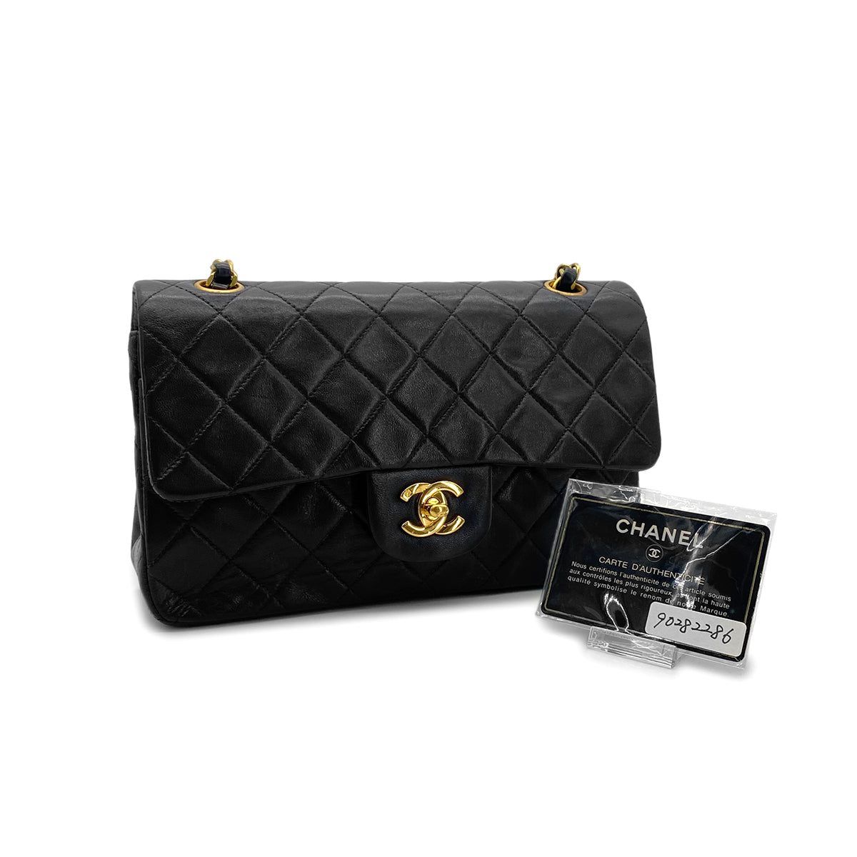 CHANEL VINTAGE CLASSIC FLAP SMALL CHAIN SHOULDER BAG BLACK LAMB SKIN 90282286