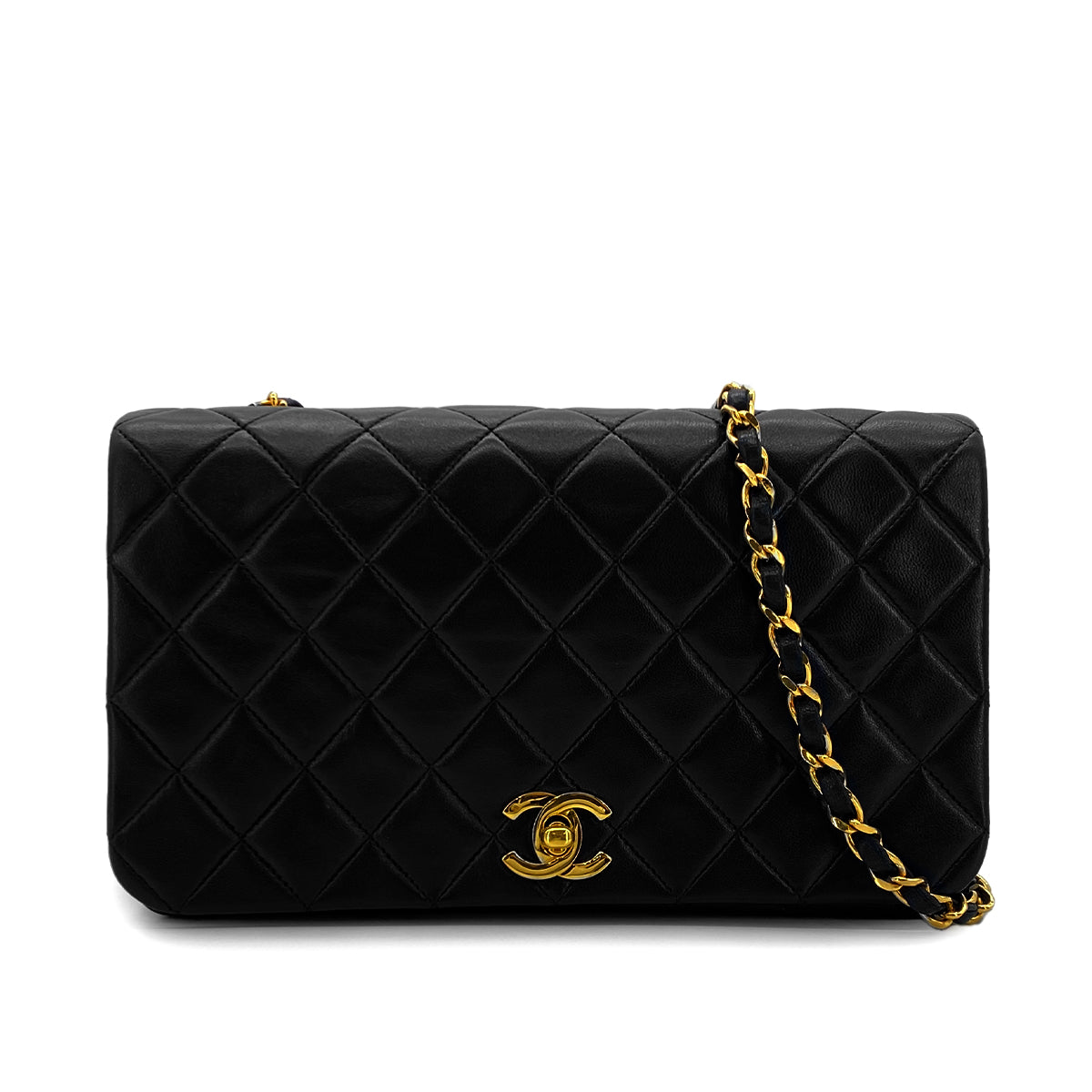 CHANEL VINTAGE FULL FLAP CHAIN SHOULDER BAG BLACK LAMB SKIN 90282739