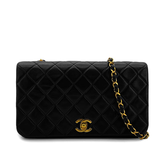 CHANEL VINTAGE FULL FLAP CHAIN SHOULDER BAG BLACK LAMB SKIN 90282739