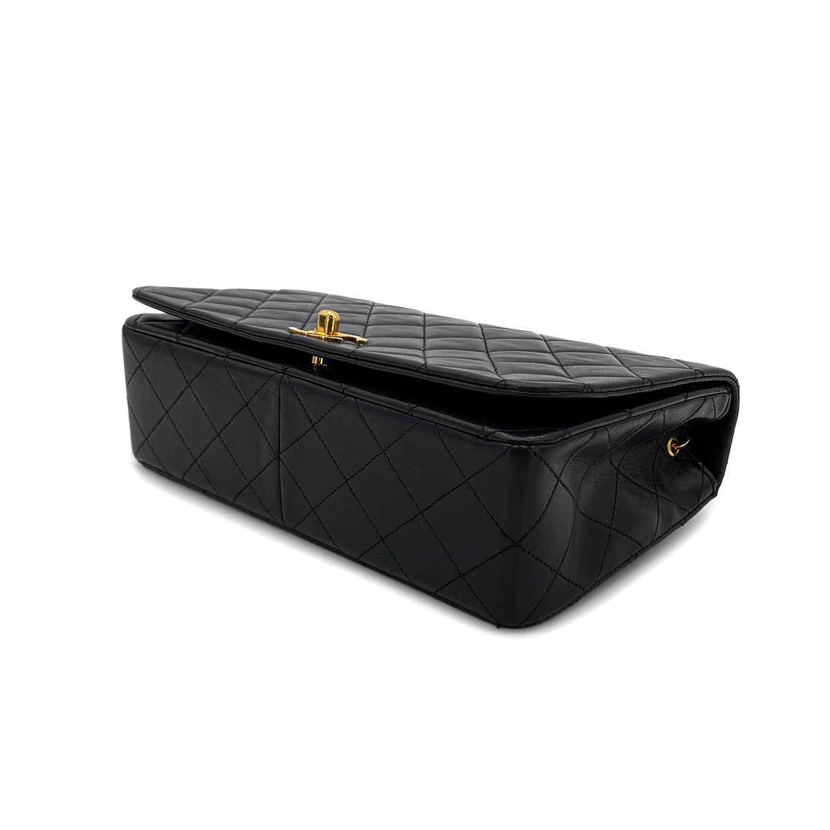 CHANEL VINTAGE FULL FLAP CHAIN SHOULDER BAG BLACK LAMB SKIN 90282739