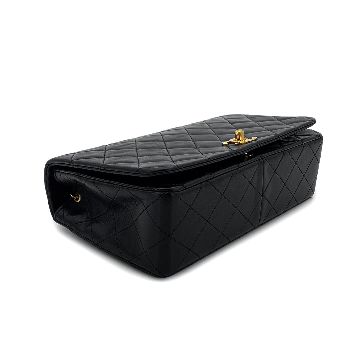 CHANEL VINTAGE FULL FLAP CHAIN SHOULDER BAG BLACK LAMB SKIN 90282739