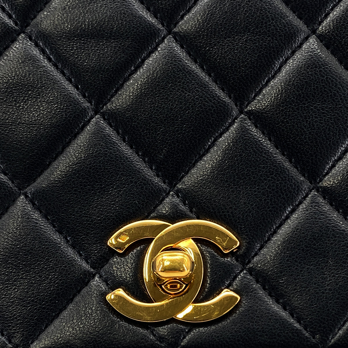 CHANEL VINTAGE FULL FLAP CHAIN SHOULDER BAG BLACK LAMB SKIN 90282739