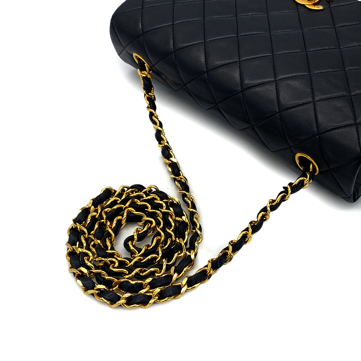 CHANEL VINTAGE FULL FLAP CHAIN SHOULDER BAG BLACK LAMB SKIN 90282739