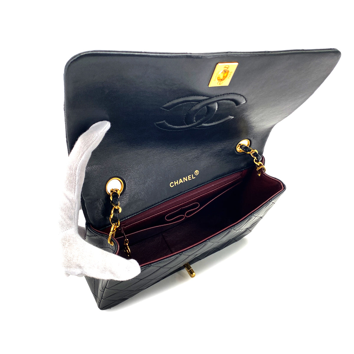 CHANEL VINTAGE FULL FLAP CHAIN SHOULDER BAG BLACK LAMB SKIN 90282739