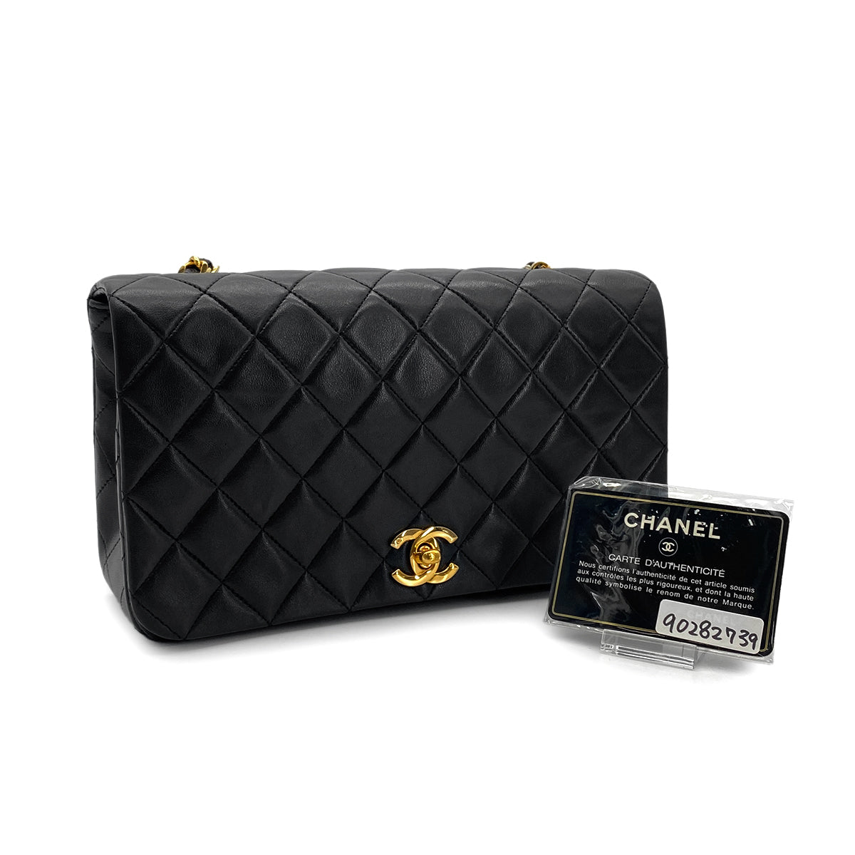 CHANEL VINTAGE FULL FLAP CHAIN SHOULDER BAG BLACK LAMB SKIN 90282739