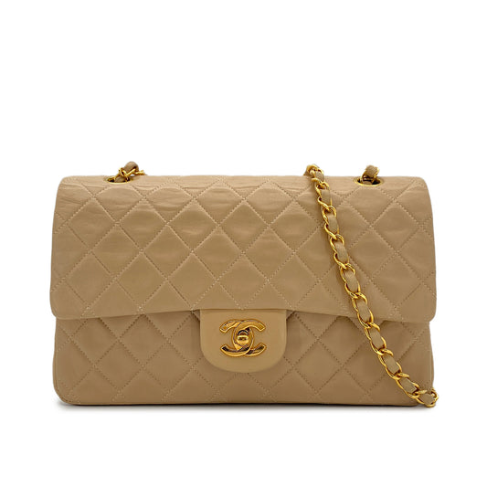 CHANEL VINTAGE CLASSIC FLAP MEDIUM CHAIN SHOULDER BAG BEIGE LAMB SKIN 90282740