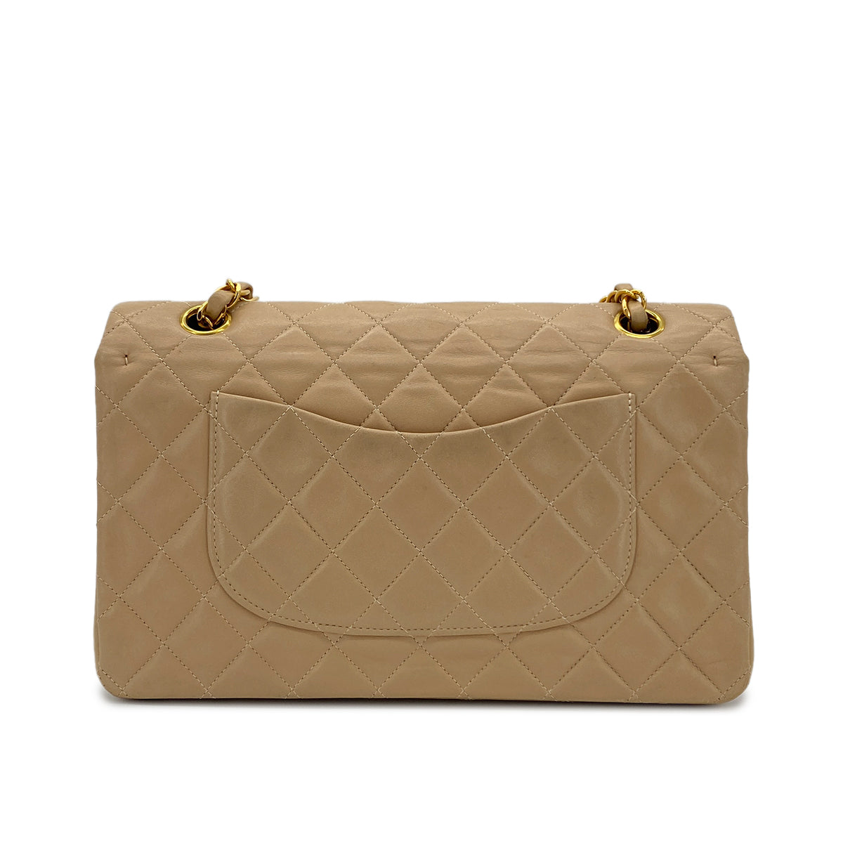 CHANEL VINTAGE CLASSIC FLAP MEDIUM CHAIN SHOULDER BAG BEIGE LAMB SKIN 90282740