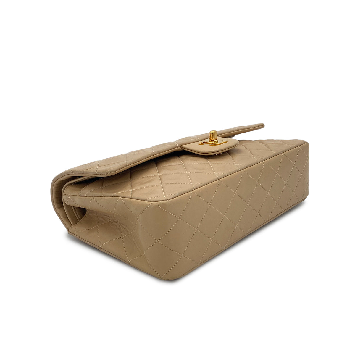 CHANEL VINTAGE CLASSIC FLAP MEDIUM CHAIN SHOULDER BAG BEIGE LAMB SKIN 90282740