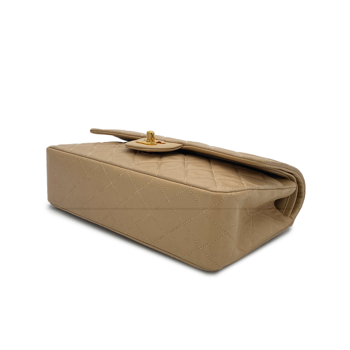 CHANEL VINTAGE CLASSIC FLAP MEDIUM CHAIN SHOULDER BAG BEIGE LAMB SKIN 90282740