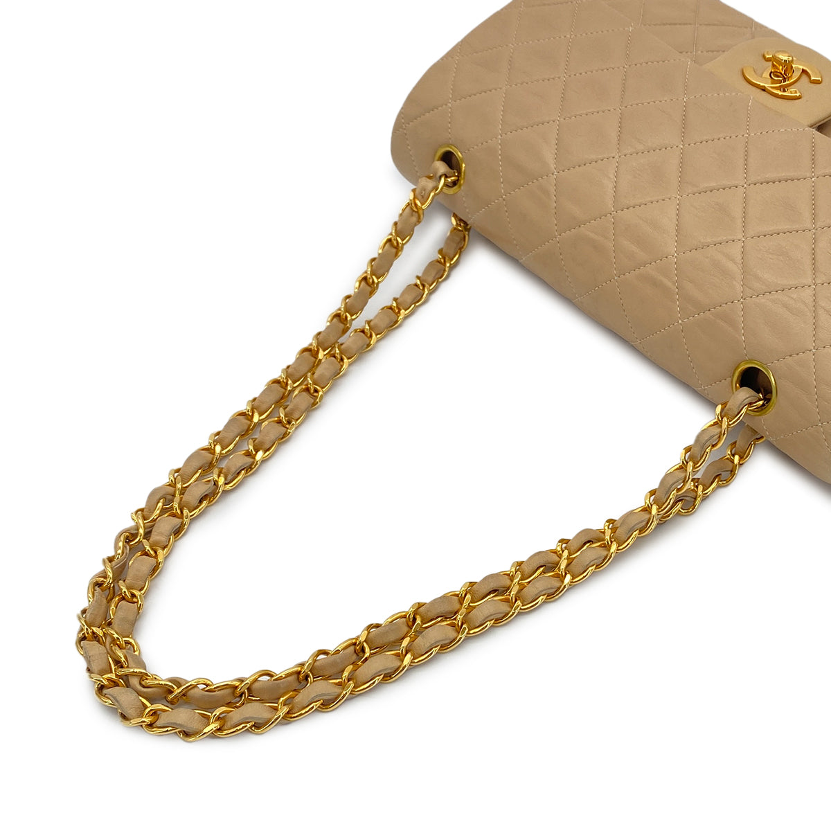 CHANEL VINTAGE CLASSIC FLAP MEDIUM CHAIN SHOULDER BAG BEIGE LAMB SKIN 90282740