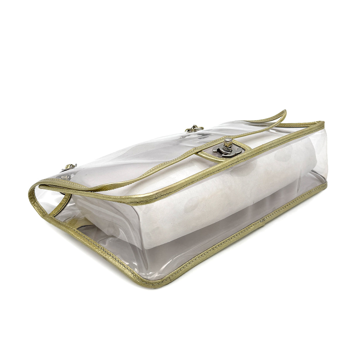 CHANEL VINTAGE CLEAR SHOULDER BAG GOLD VINYL LEATHER 90282741