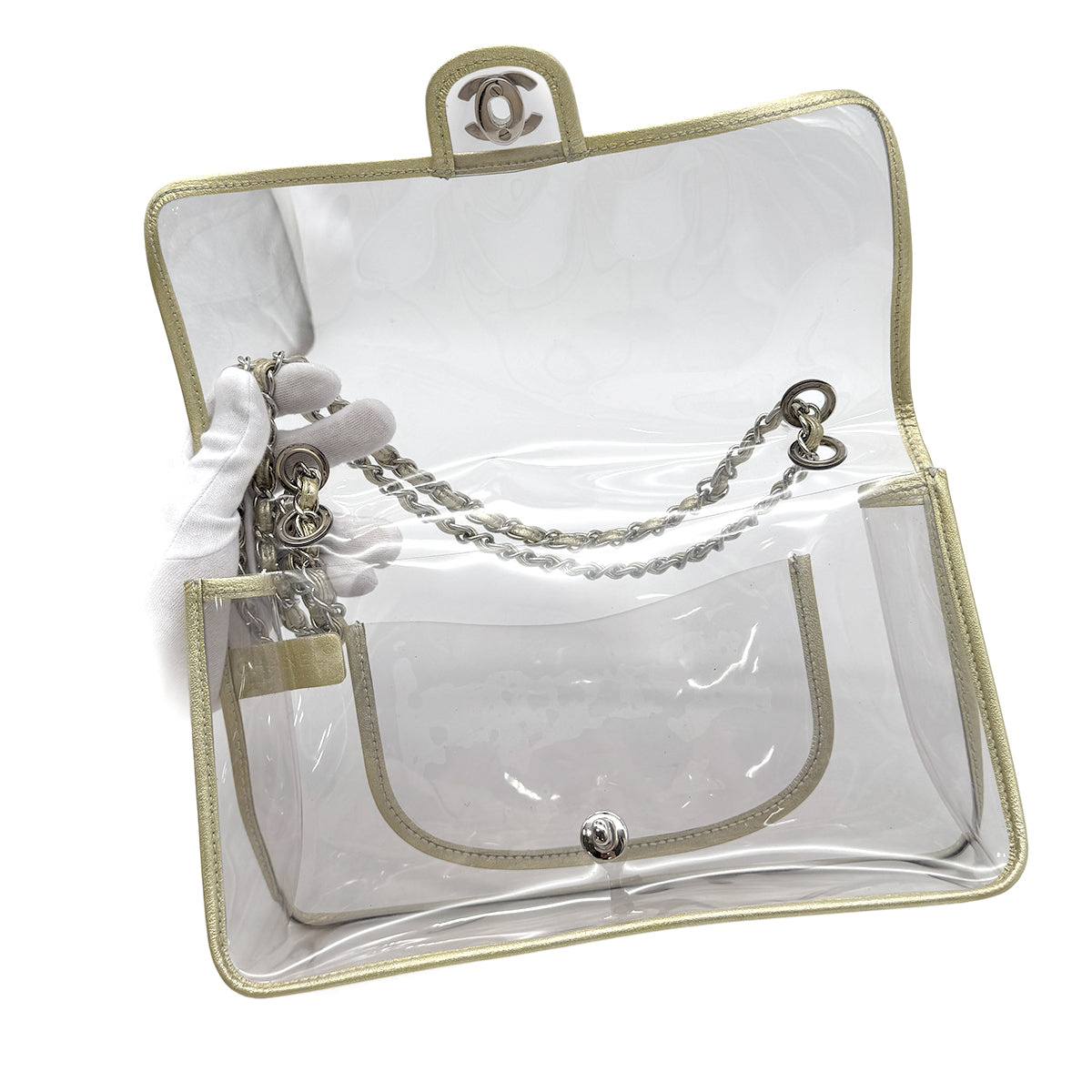 CHANEL VINTAGE CLEAR SHOULDER BAG GOLD VINYL LEATHER 90282741