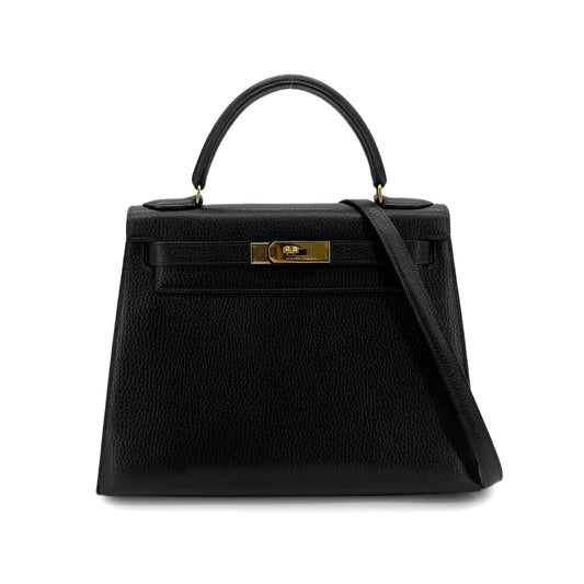 HERMES KELLY 28 SELLIER BLACK ARDENNES HAND SHOULDER BAG 〇U GHW 90282746