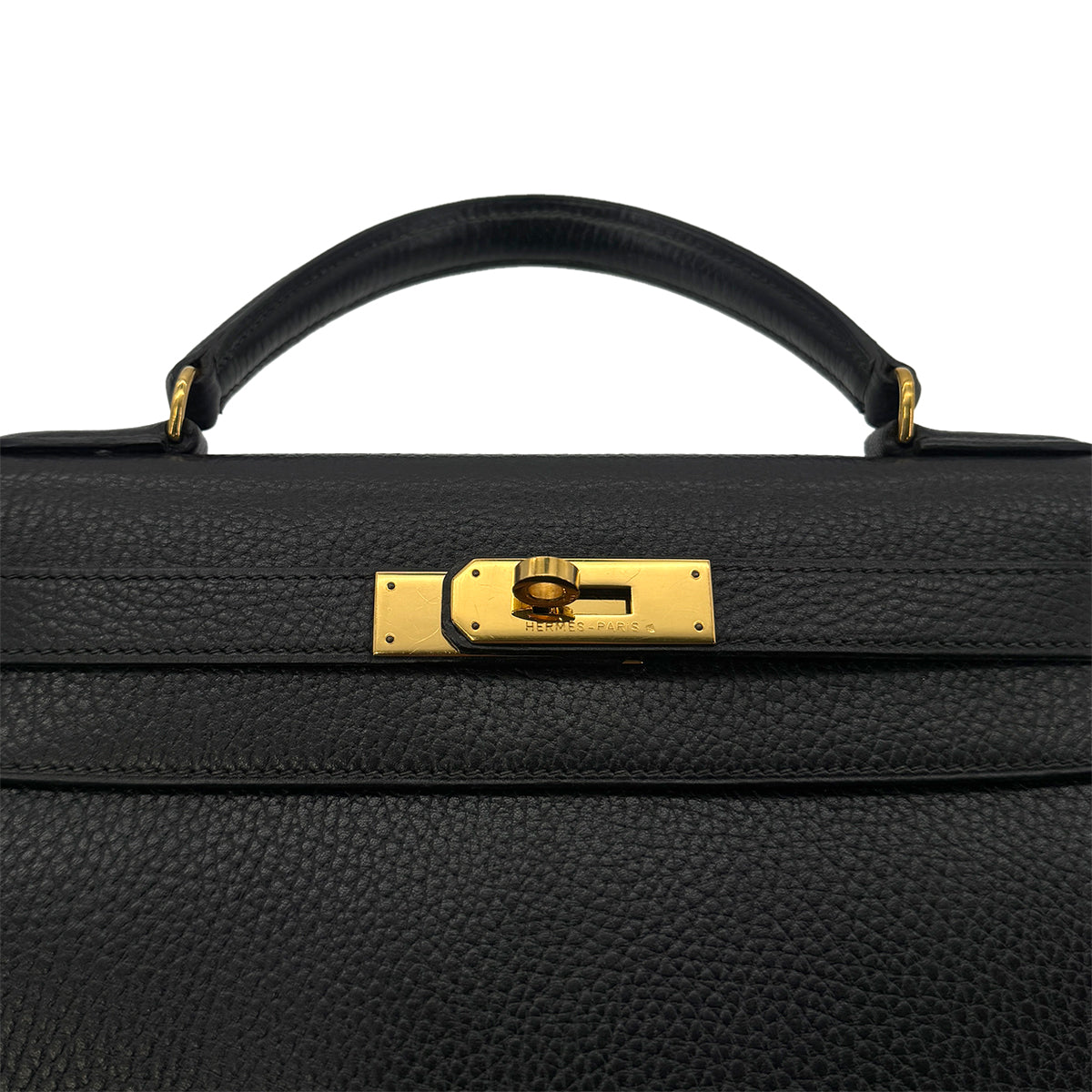 HERMES KELLY 28 SELLIER BLACK ARDENNES HAND SHOULDER BAG 〇U GHW 90282746