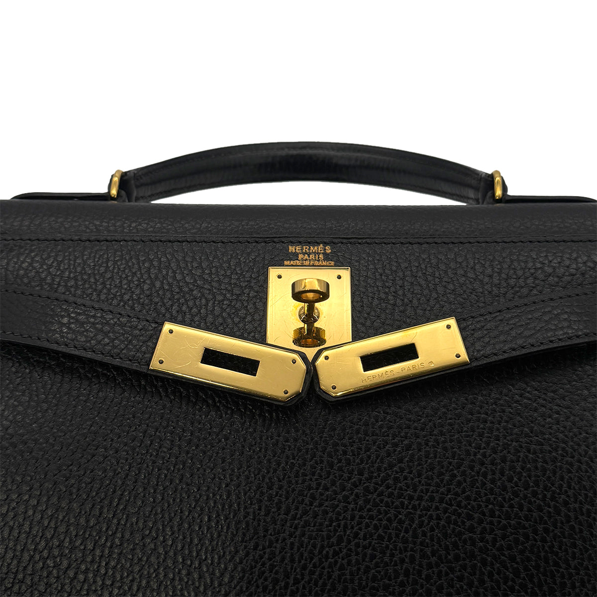 HERMES KELLY 28 SELLIER BLACK ARDENNES HAND SHOULDER BAG 〇U GHW 90282746
