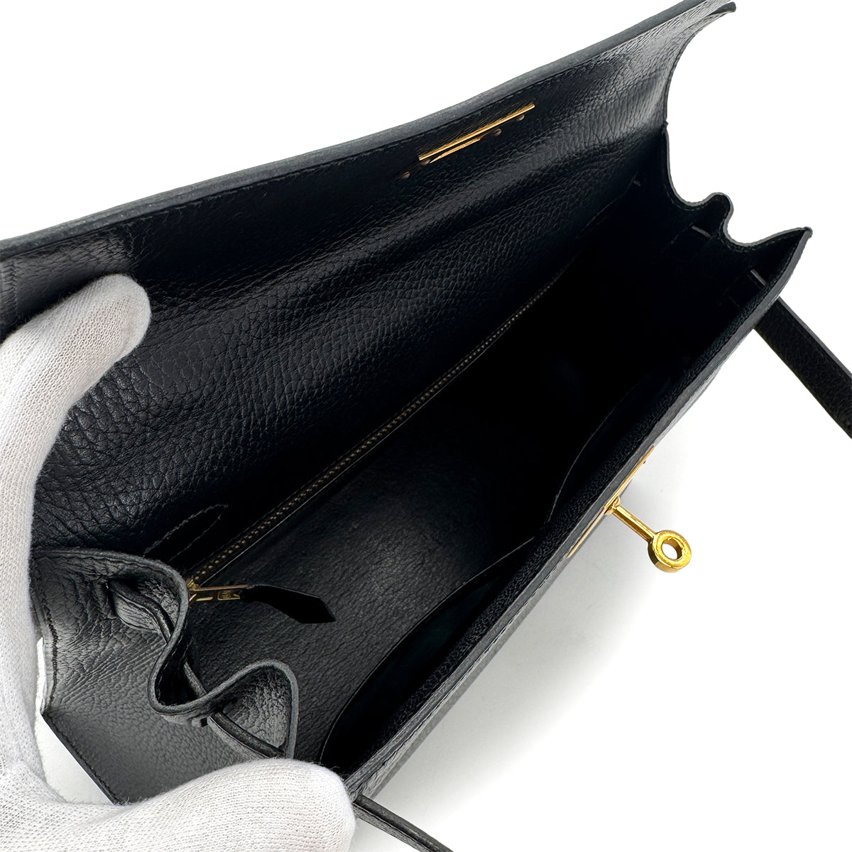 HERMES KELLY 28 SELLIER BLACK ARDENNES HAND SHOULDER BAG 〇U GHW 90282746