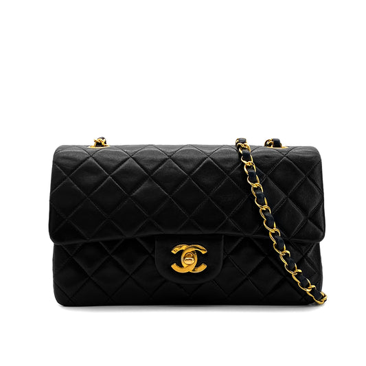 CHANEL VINTAGE CLASSIC FLAP SMALL CHAIN SHOULDER BAG BLACK LAMB SKIN 90282747
