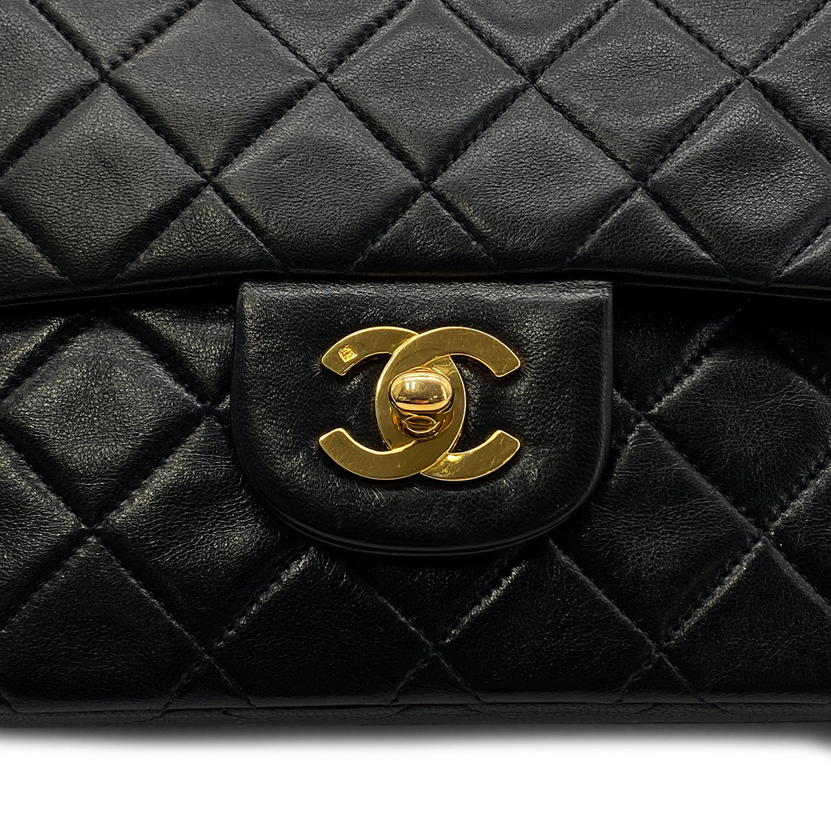 CHANEL VINTAGE CLASSIC FLAP SMALL CHAIN SHOULDER BAG BLACK LAMB SKIN 90282747