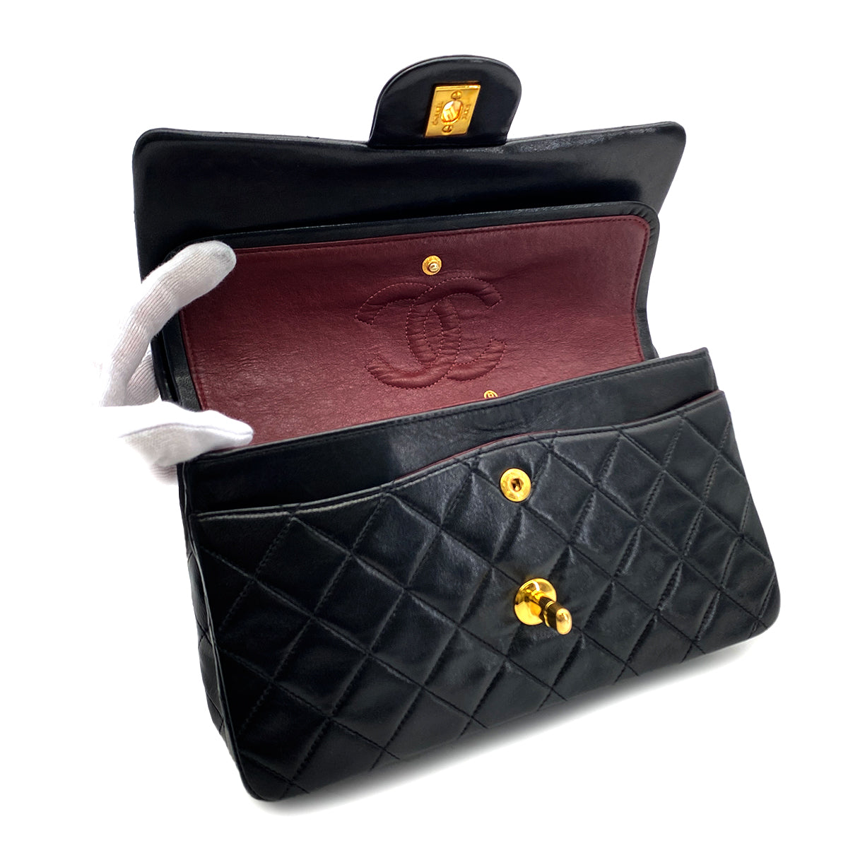 CHANEL VINTAGE CLASSIC FLAP SMALL CHAIN SHOULDER BAG BLACK LAMB SKIN 90282747