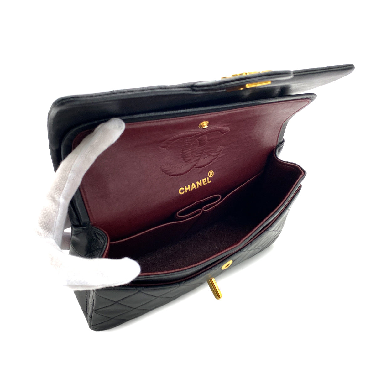 CHANEL VINTAGE CLASSIC FLAP SMALL CHAIN SHOULDER BAG BLACK LAMB SKIN 90282747