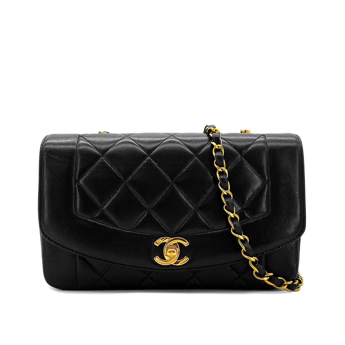 CHANEL VINTAGE DIANA SMALL CHAIN SHOULDER BAG BLACK LAMB SKIN 90282748