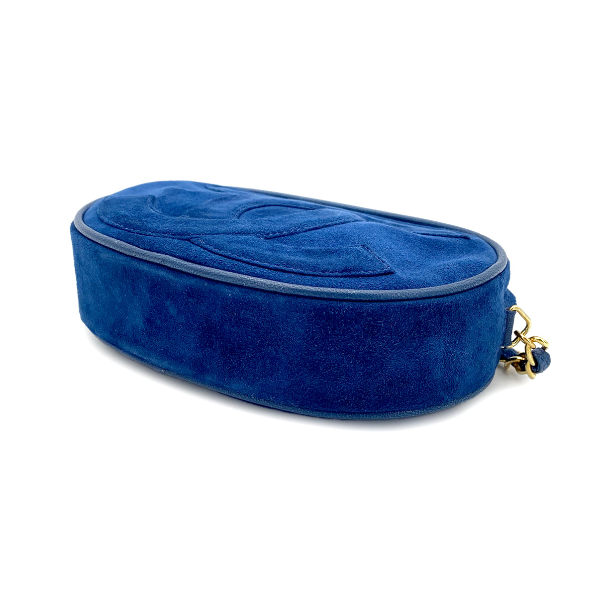 CHANEL VINTAGE FRINGE BIG COCO ROUND CHAIN SHOULDER BAG BLUE SUEDE 90282749