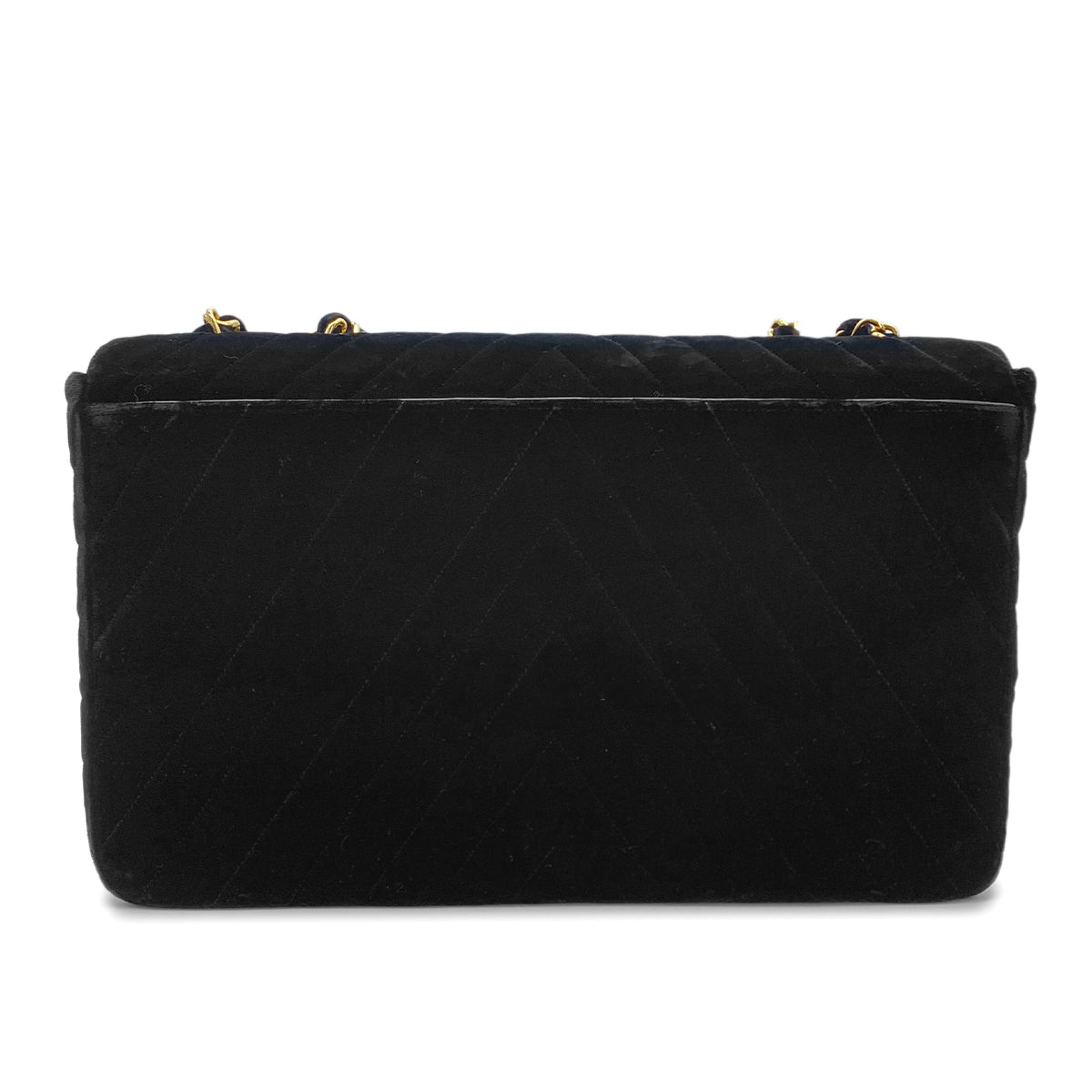 CHANEL VINTAGE CHEVRON CHAIN SHOULDER BAG BLACK VELOR 90282750