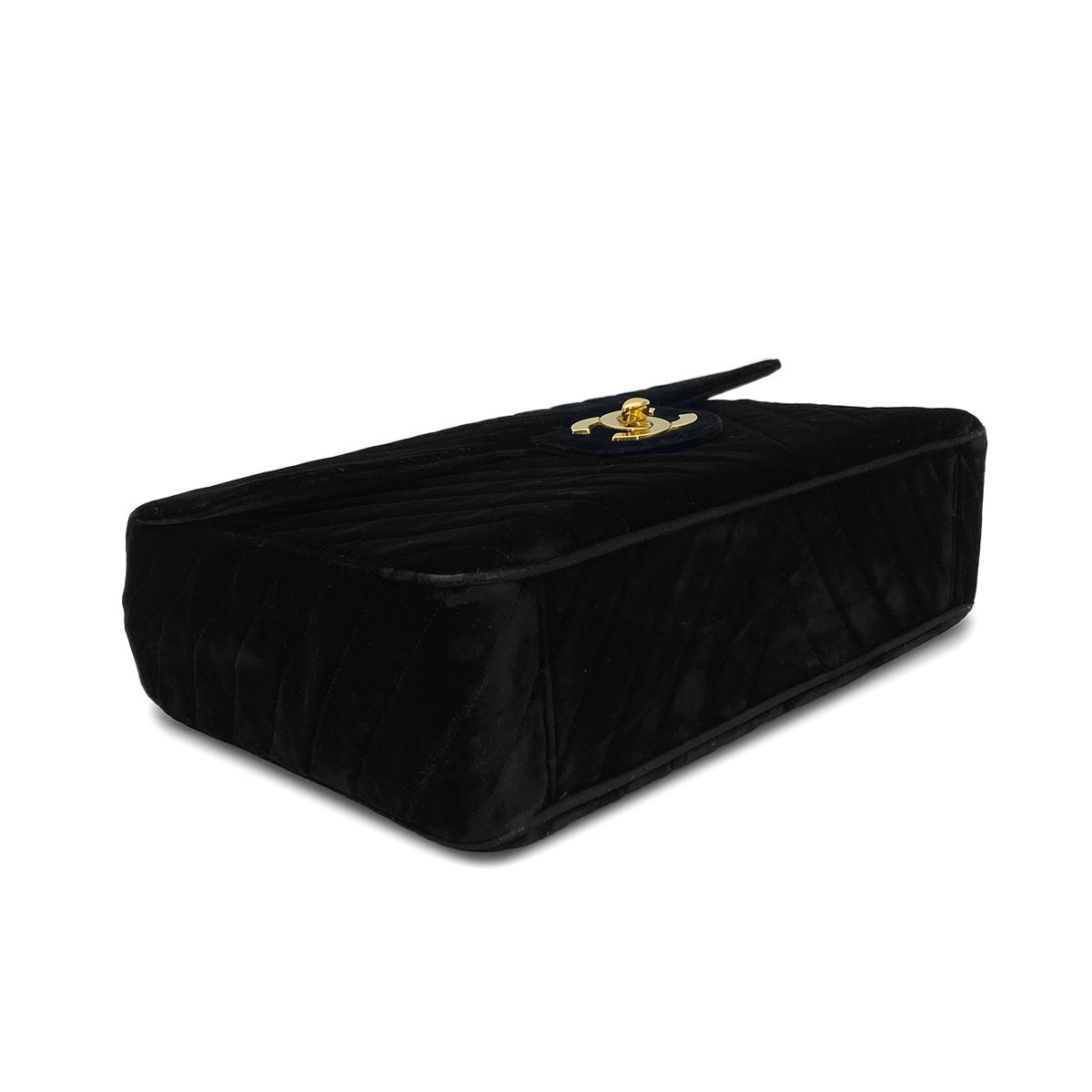 CHANEL VINTAGE CHEVRON CHAIN SHOULDER BAG BLACK VELOR 90282750