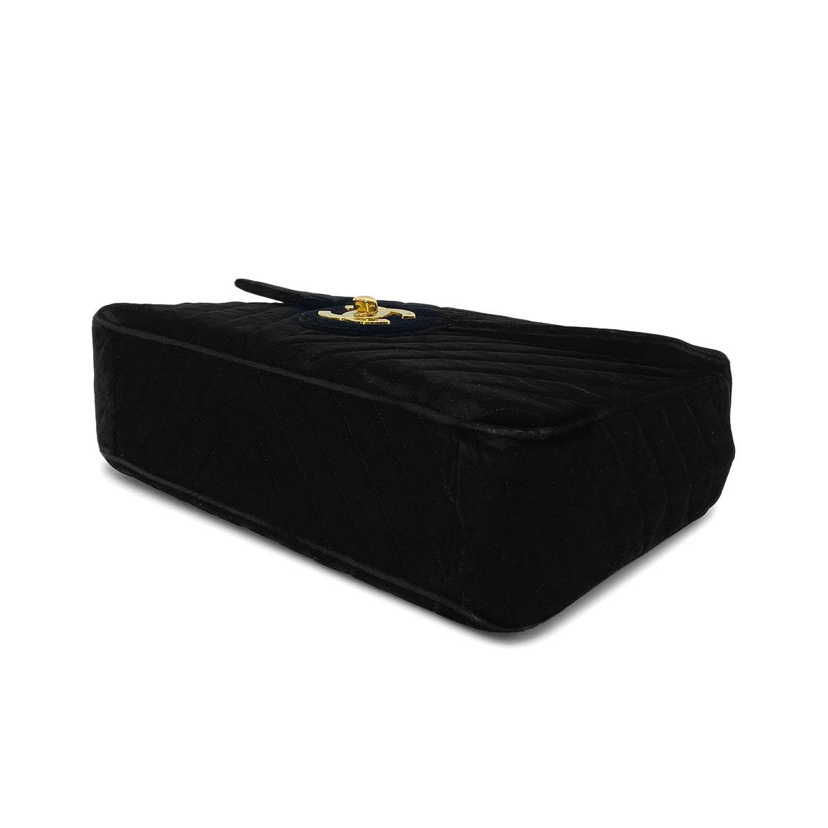 CHANEL VINTAGE CHEVRON CHAIN SHOULDER BAG BLACK VELOR 90282750