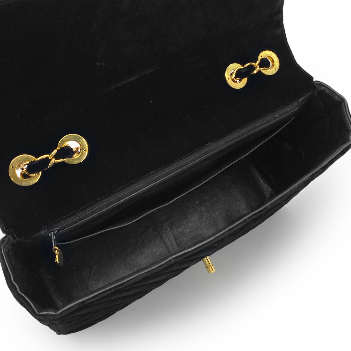 CHANEL VINTAGE CHEVRON CHAIN SHOULDER BAG BLACK VELOR 90282750