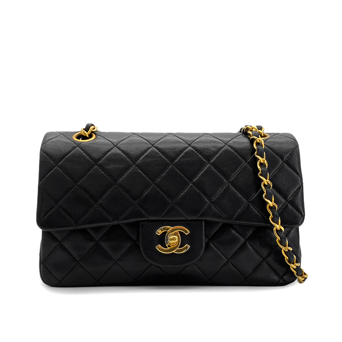 CHANEL VINTAGE CLASSIC FLAP SMALL CHAIN SHOULDER BAG BLACK LAMB SKIN 90282752