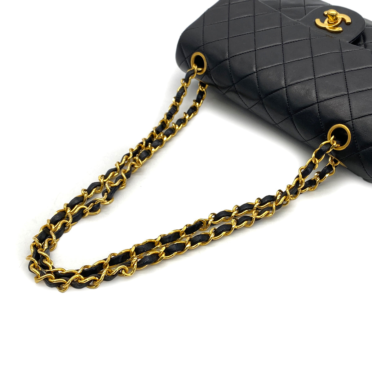 CHANEL VINTAGE CLASSIC FLAP SMALL CHAIN SHOULDER BAG BLACK LAMB SKIN 90282752