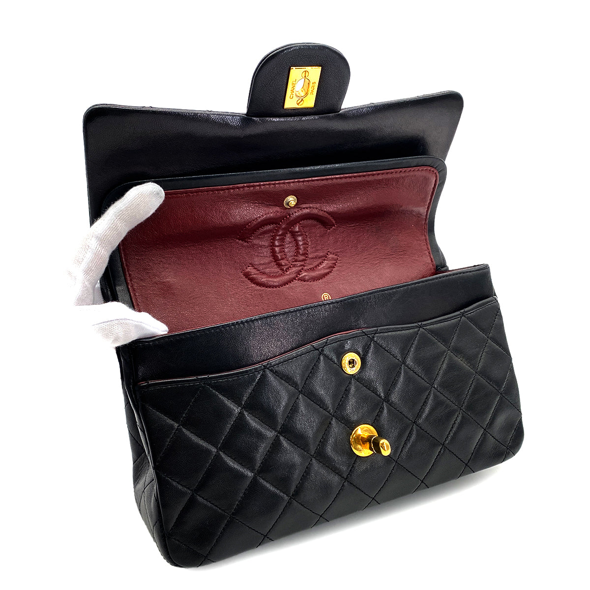 CHANEL VINTAGE CLASSIC FLAP SMALL CHAIN SHOULDER BAG BLACK LAMB SKIN 90282752