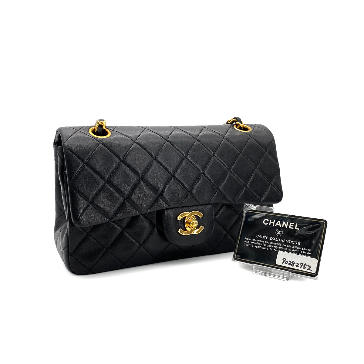 CHANEL VINTAGE CLASSIC FLAP SMALL CHAIN SHOULDER BAG BLACK LAMB SKIN 90282752