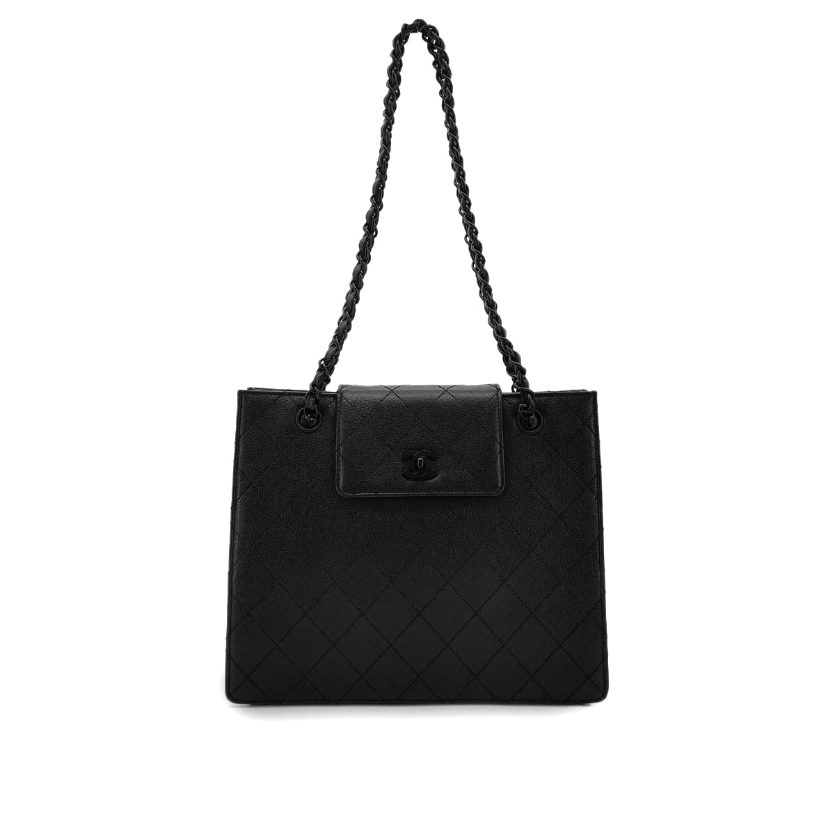 CHANEL VINTAGE MATELASSE CHAIN SHOULDER BAG BLACK CALF LEATHER 90282753