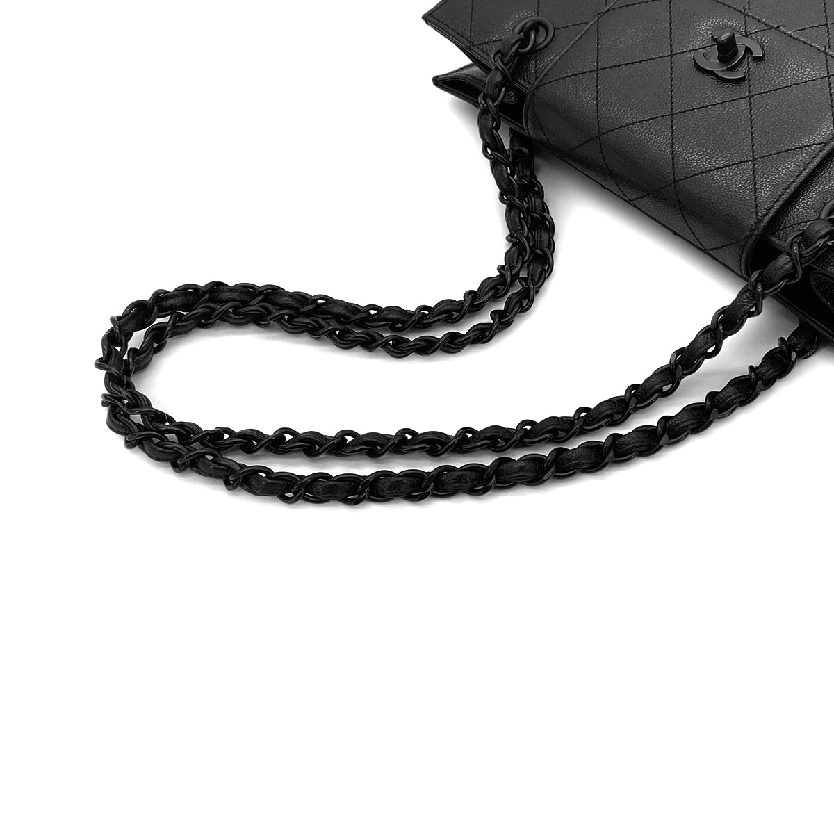 CHANEL VINTAGE MATELASSE CHAIN SHOULDER BAG BLACK CALF LEATHER 90282753