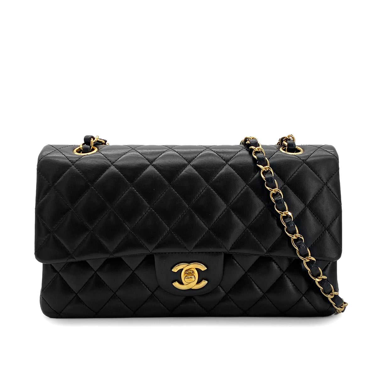 CHANEL VINTAGE CLASSIC FLAP MEDIUM CHAIN SHOULDER BAG BLACK LAMB SKIN 90282755