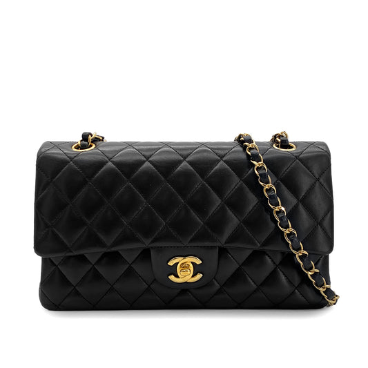 CHANEL VINTAGE CLASSIC FLAP MEDIUM CHAIN SHOULDER BAG BLACK LAMB SKIN 90282755