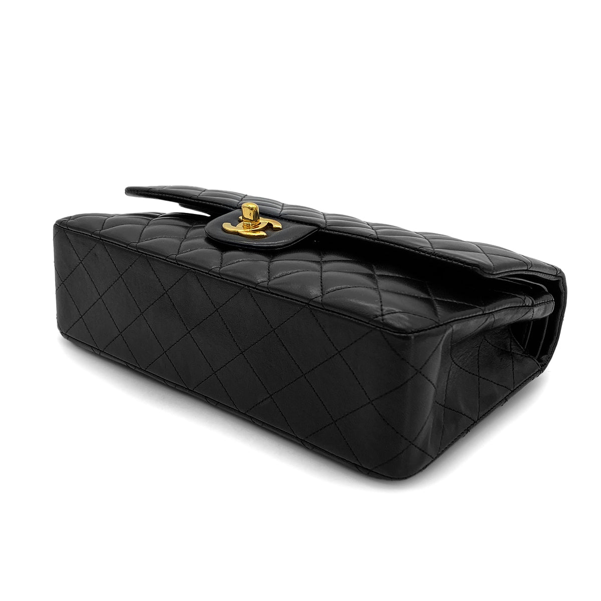 CHANEL VINTAGE CLASSIC FLAP MEDIUM CHAIN SHOULDER BAG BLACK LAMB SKIN 90282755