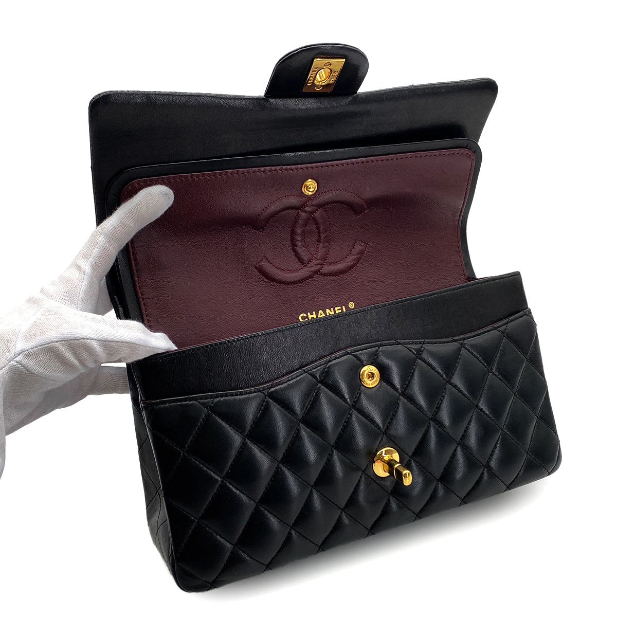 CHANEL VINTAGE CLASSIC FLAP MEDIUM CHAIN SHOULDER BAG BLACK LAMB SKIN 90282755