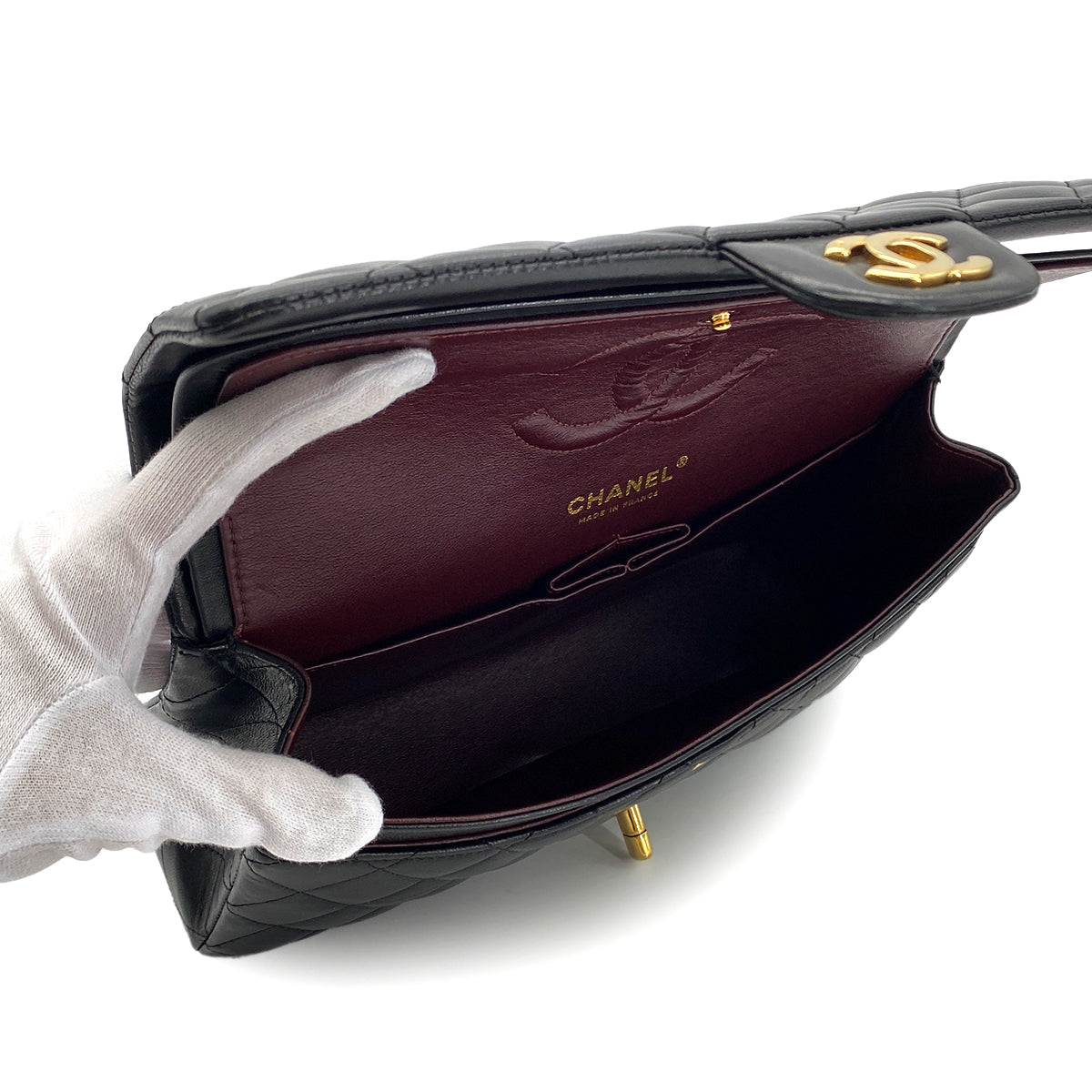 CHANEL VINTAGE CLASSIC FLAP MEDIUM CHAIN SHOULDER BAG BLACK LAMB SKIN 90282755