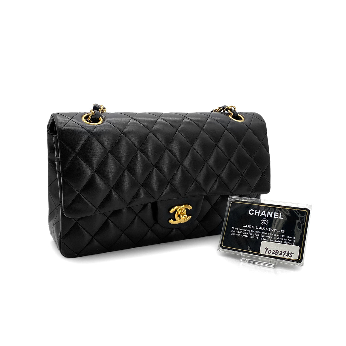 CHANEL VINTAGE CLASSIC FLAP MEDIUM CHAIN SHOULDER BAG BLACK LAMB SKIN 90282755