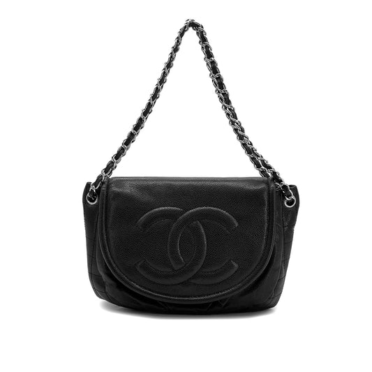 CHANEL COCOMARK HALF MOON CHAIN SHOULDER BAG BLACK CAVIAR SKIN 90282756