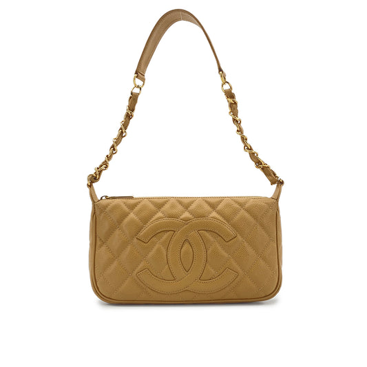 CHANEL VINTAGE MATELASSE CHAIN SHOULDER BAG BEIGE CAVIAR SKIN 90282757
